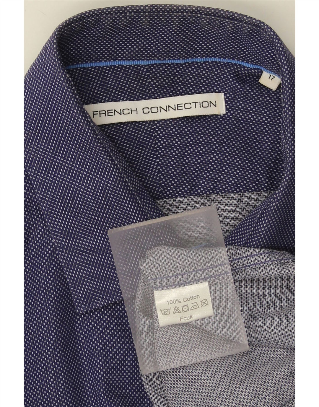 Camicia da uomo French Connection taglia 17 XL cotone maculato blu navy