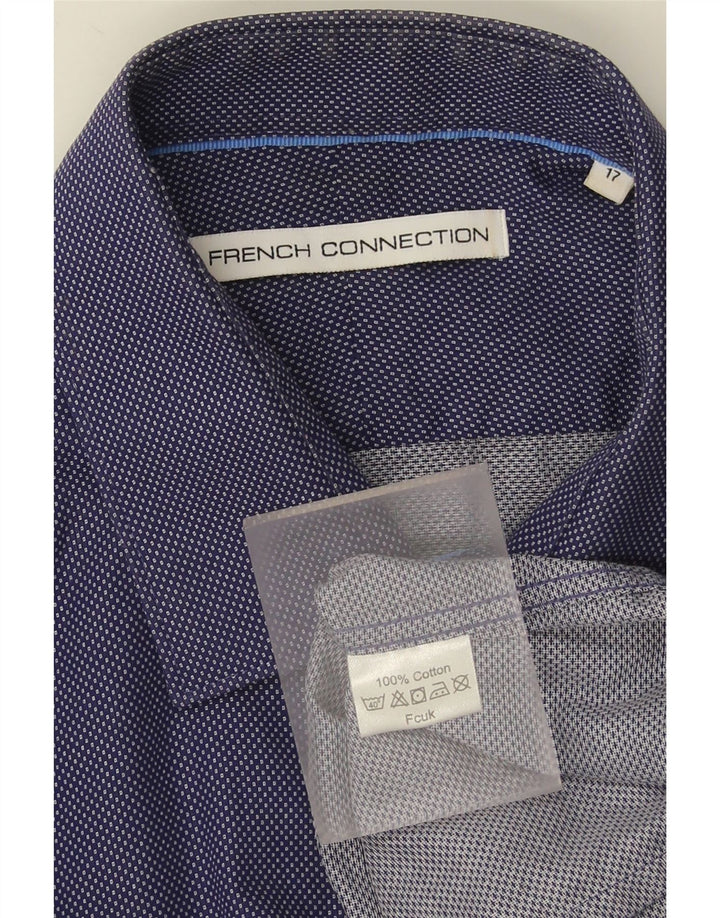 Camicia da uomo French Connection taglia 17 XL cotone maculato blu navy