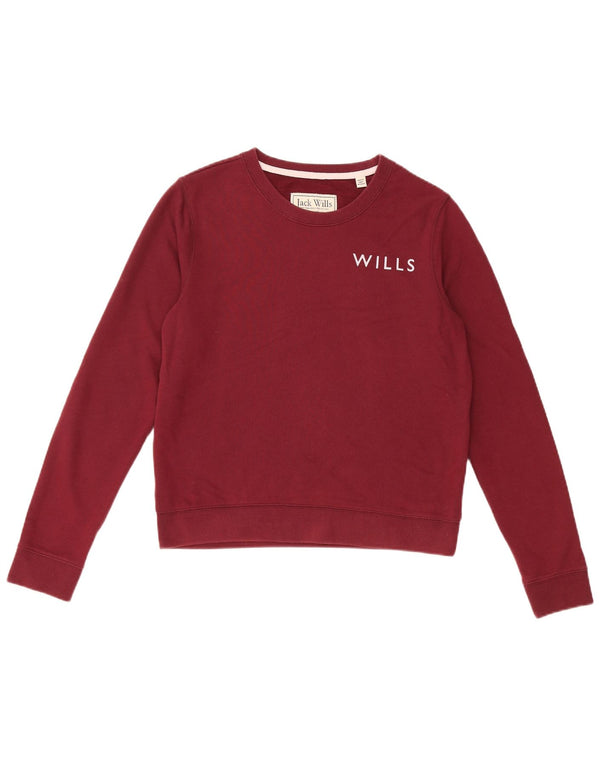 JACK WILLS Felpa corta da donna Maglione UK 12 Cotone bordeaux medio