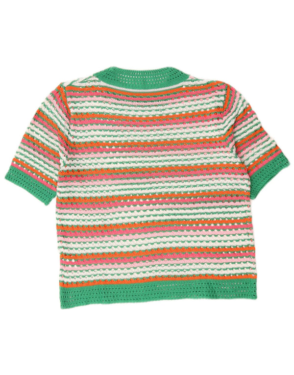 Maglione maglione girocollo da donna vintage UK 16 grandi righe multicolori