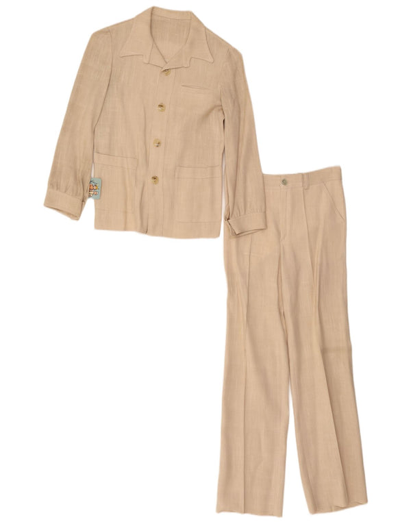 Abito vintage da donna a 4 bottoni in 2 pezzi EU 34 XS W26 L26 viscosa beige