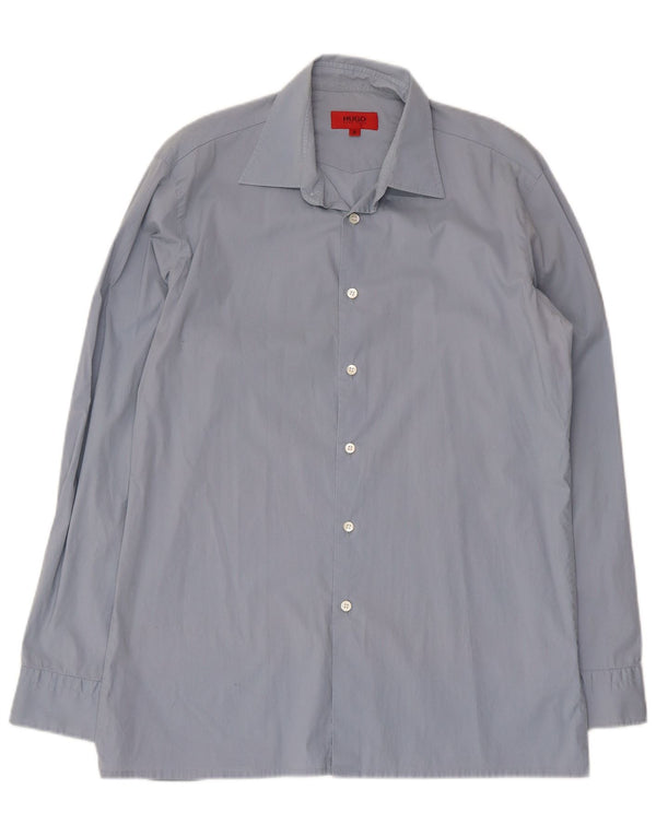 Camicia da uomo Hugo Boss in cotone blu medio