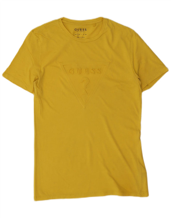 Guess T-shirt grafica da uomo Top Small in cotone giallo