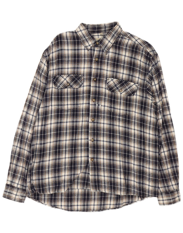 Camicia vintage da uomo in flanella XL in cotone a quadri blu navy