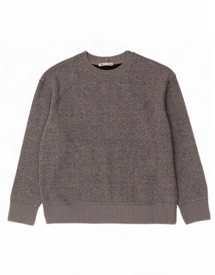 Maglione maglione girocollo da donna Zara UK 14 Poliestere grigio medio