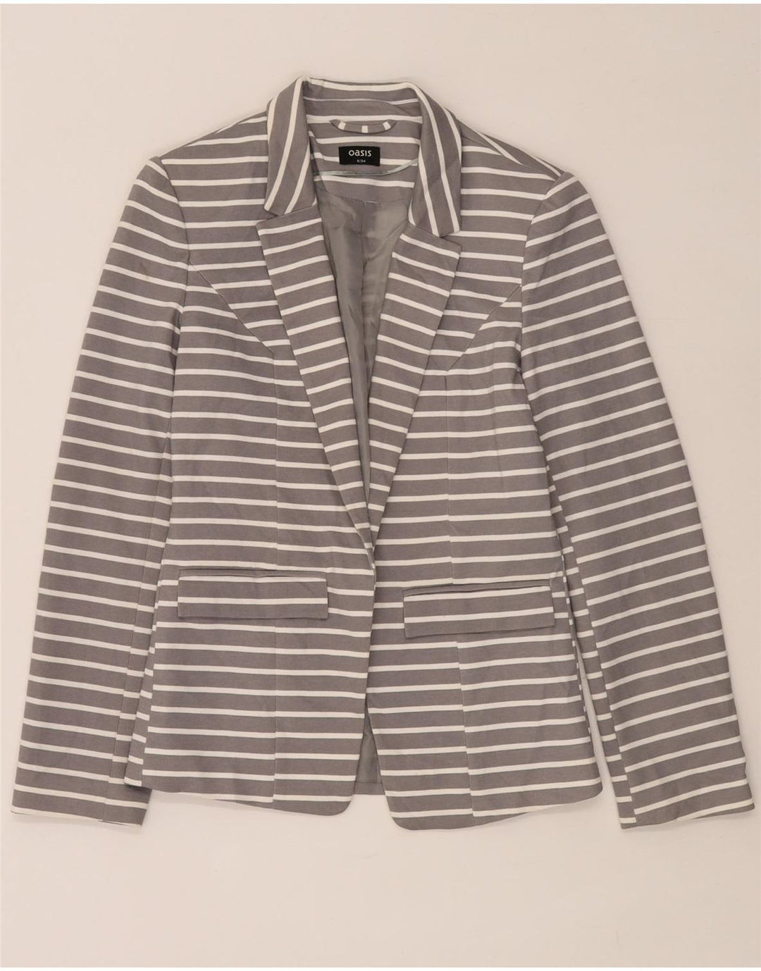 Giacca blazer aperta da donna Oasis UK 8 piccola poliestere a righe grigie