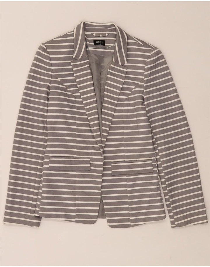 Giacca blazer aperta da donna Oasis UK 8 piccola poliestere a righe grigie