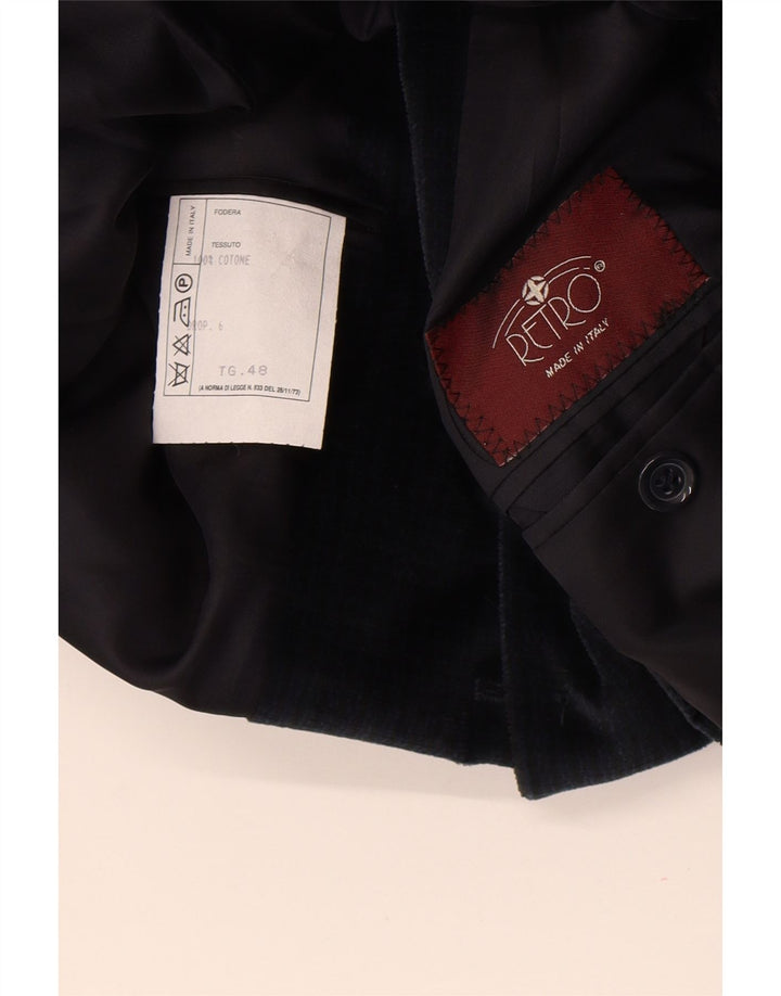RETRO Giacca blazer in velluto da uomo a 4 bottoni IT 48 cotone blu navy medio