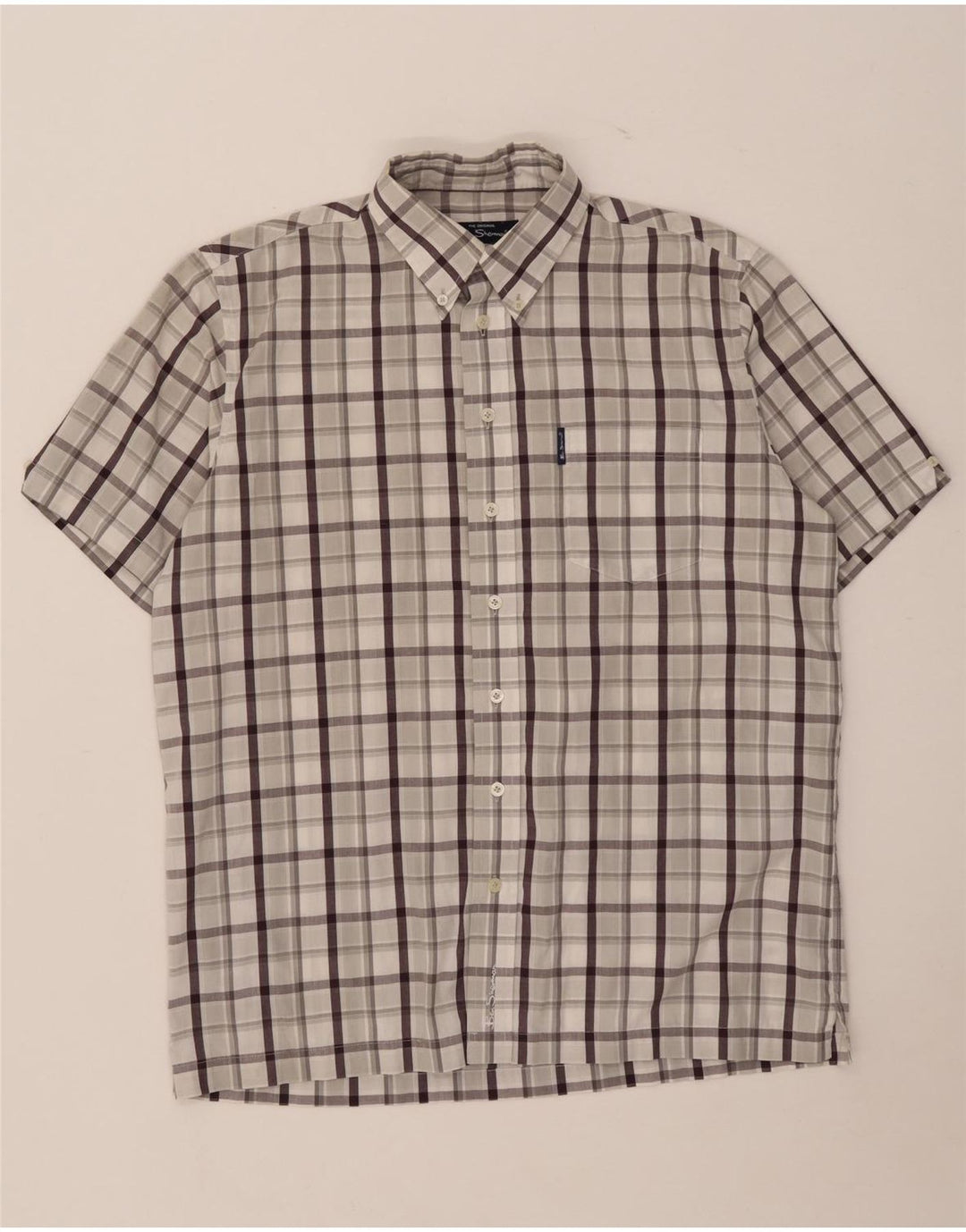 Camicia a maniche corte da uomo Ben Sherman in cotone a quadri grigio medio
