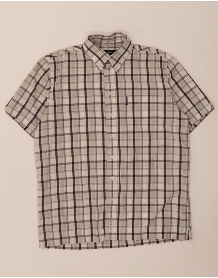 Camicia a maniche corte da uomo Ben Sherman in cotone a quadri grigio medio