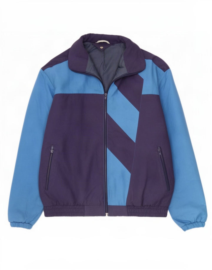 Giubbotto bomber vintage da uomo UK 40 grande poliestere color block blu navy