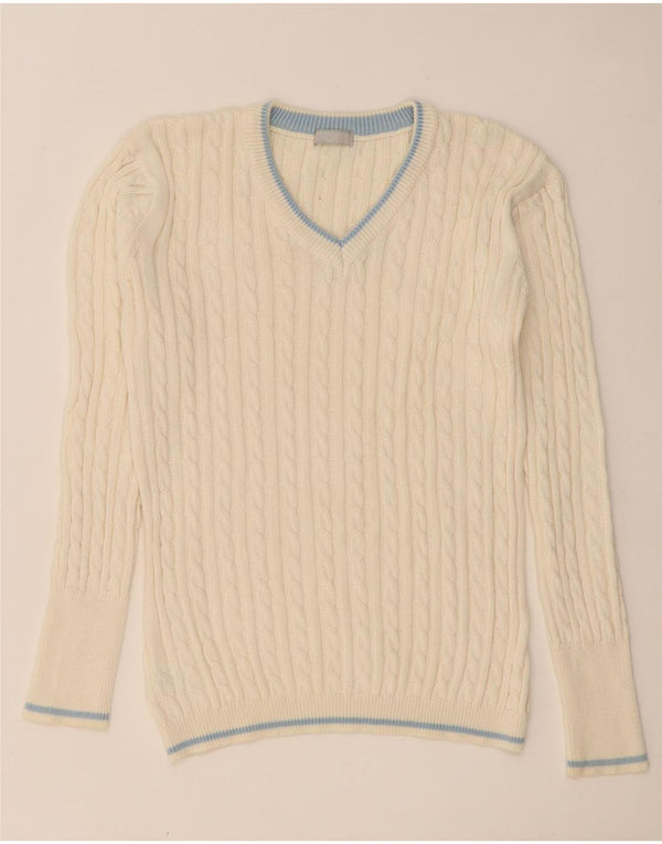 Maglione vintage da uomo con scollo a V UK 42 grande cotone beige