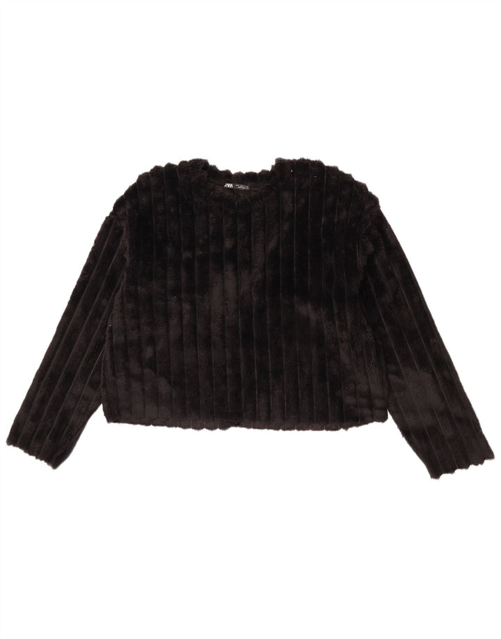 Maglione corto in pile oversize da donna Zara UK 8 piccolo poliestere nero