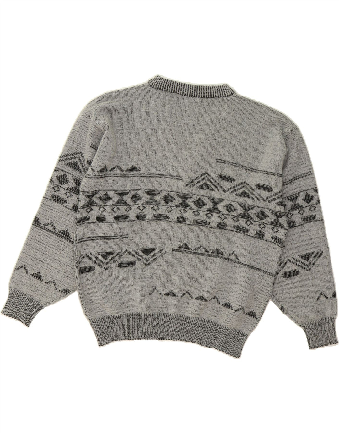 VINTAGE Mens V-Neck Jumper Sweater IT 48/50 Medium Grey Geometric Acrylic Vintage Vintage and Second-Hand Vintage from Messina Hembry 