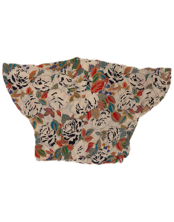 Camicetta a camicia a pipistrello corta da donna vintage UK 14 floreale multicolore medio