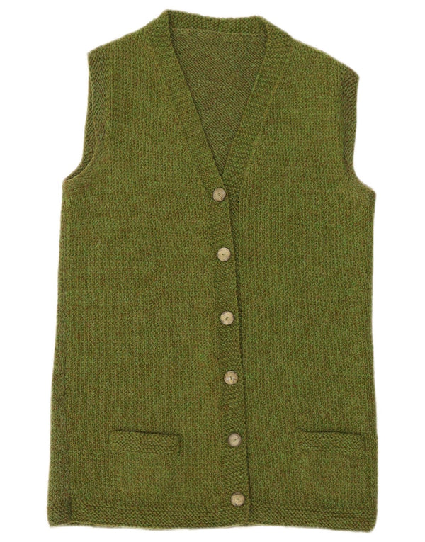 Maglione cardigan senza maniche lungo da donna vintage UK 14 Verde medio
