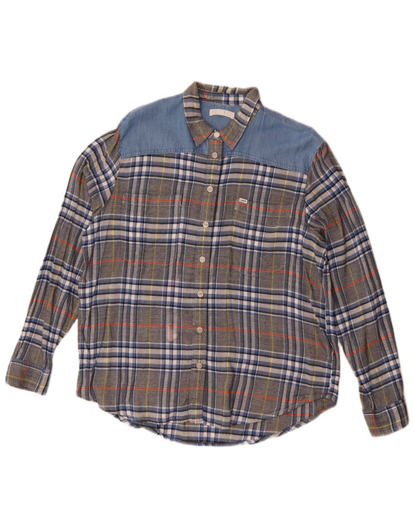 Camicia in flanella da donna Lee UK 16 Viscosa scozzese grande grigia