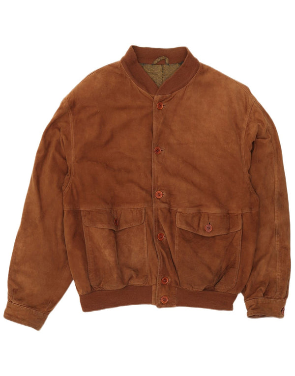Vintage Mens Suede Bomber Jacket IT 54 2XL Brown Leather
