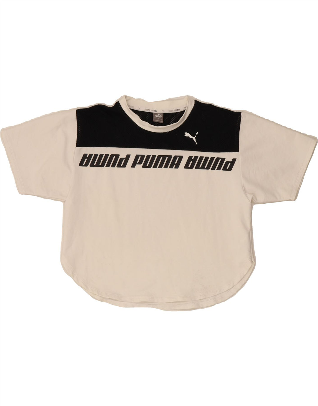 PUMA Womens Oversized Graphic T-Shirt Top UK 10 Small White Colourblock Vintage Puma and Second-Hand Puma from Messina Hembry 