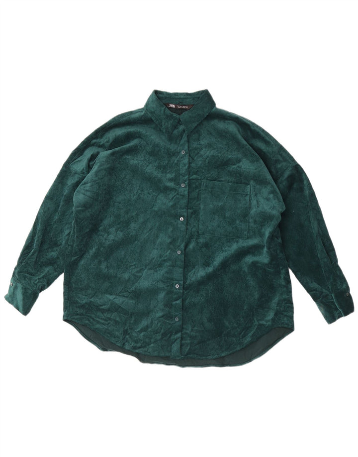 Camicia da donna oversize in velluto a coste Zara UK 14 Poliestere verde medio