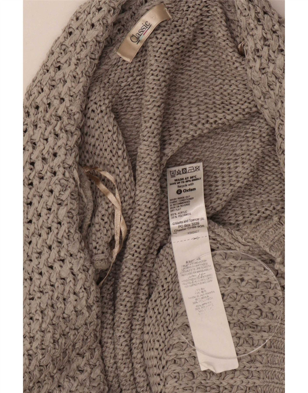 Maglione cardigan aperto classico da donna Marks & Spencer UK 16 grande grigio