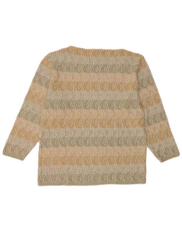 Maglione da donna vintage con scollo a barca UK 14 Grande acrilico geometrico beige