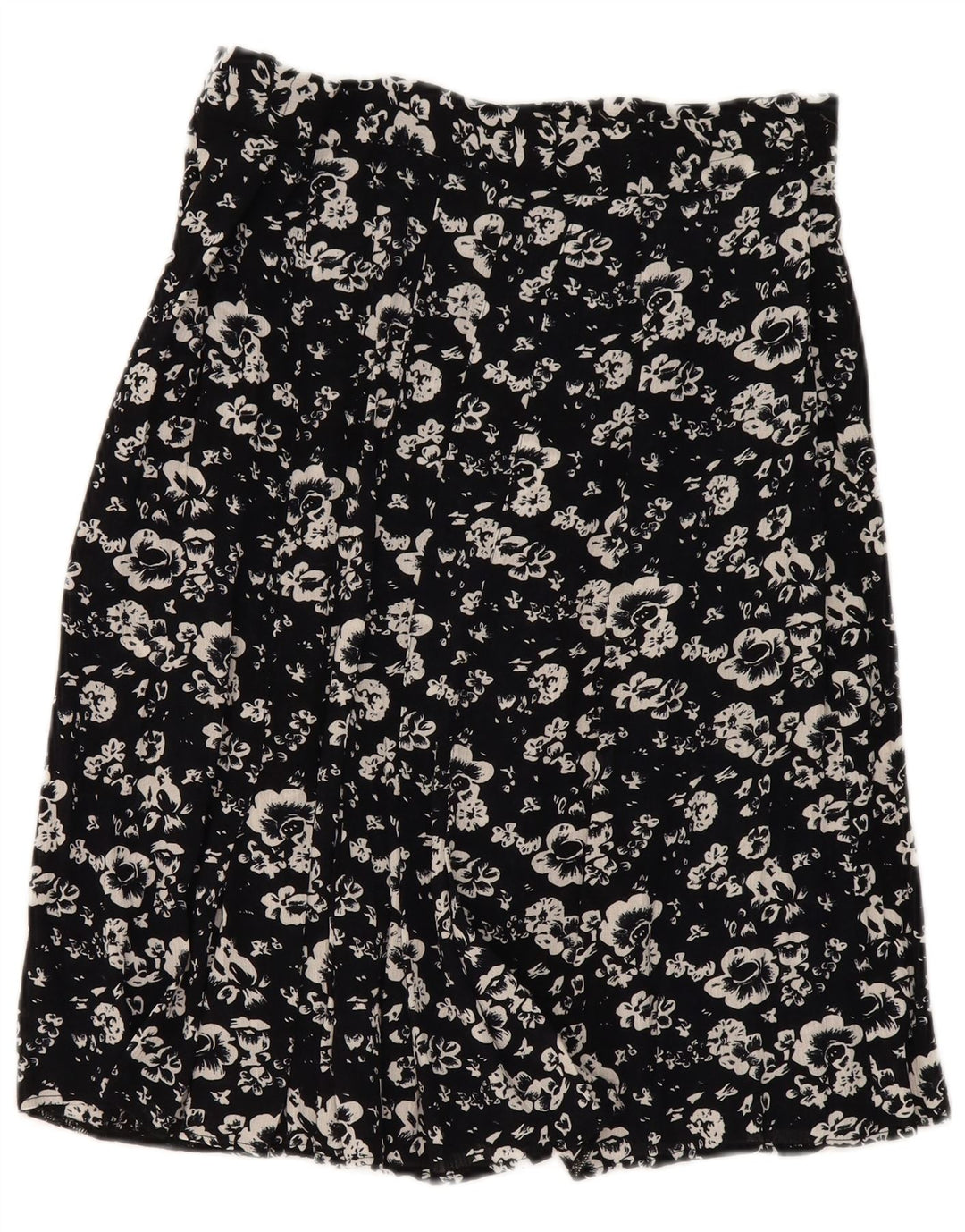 VINTAGE Womens Flared Skirt IT 44 Medium W32  Black Floral Viscose