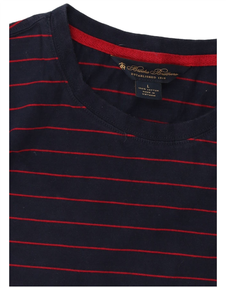 BROOKS BROTHERS T-shirt da uomo Top grande in cotone gessato blu navy