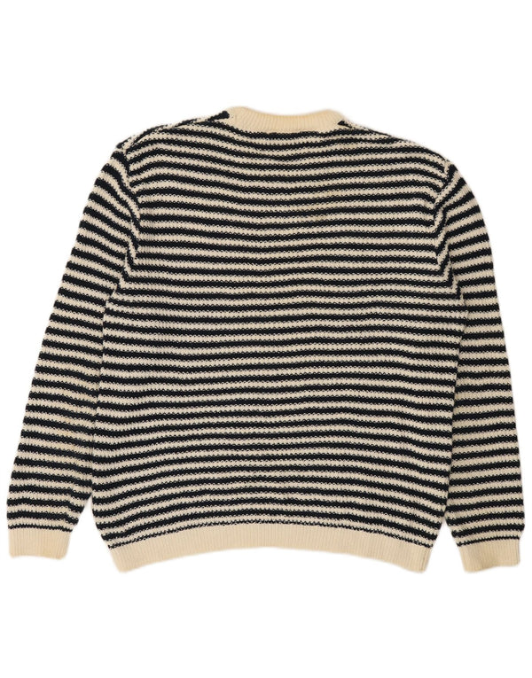 Maglione maglione girocollo da uomo Zara in cotone a righe bianco sporco medio