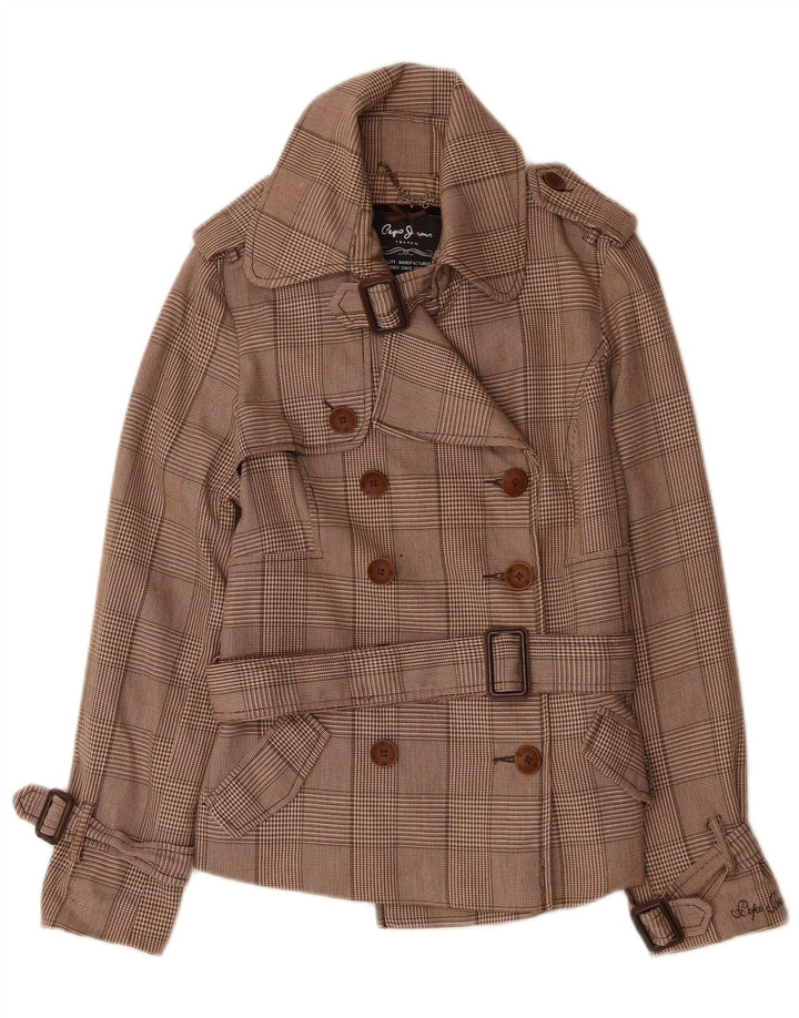 PEPE Jeans Cappotto da marinaio con cintura da donna UK 14 Cotone pied de poule marrone medio