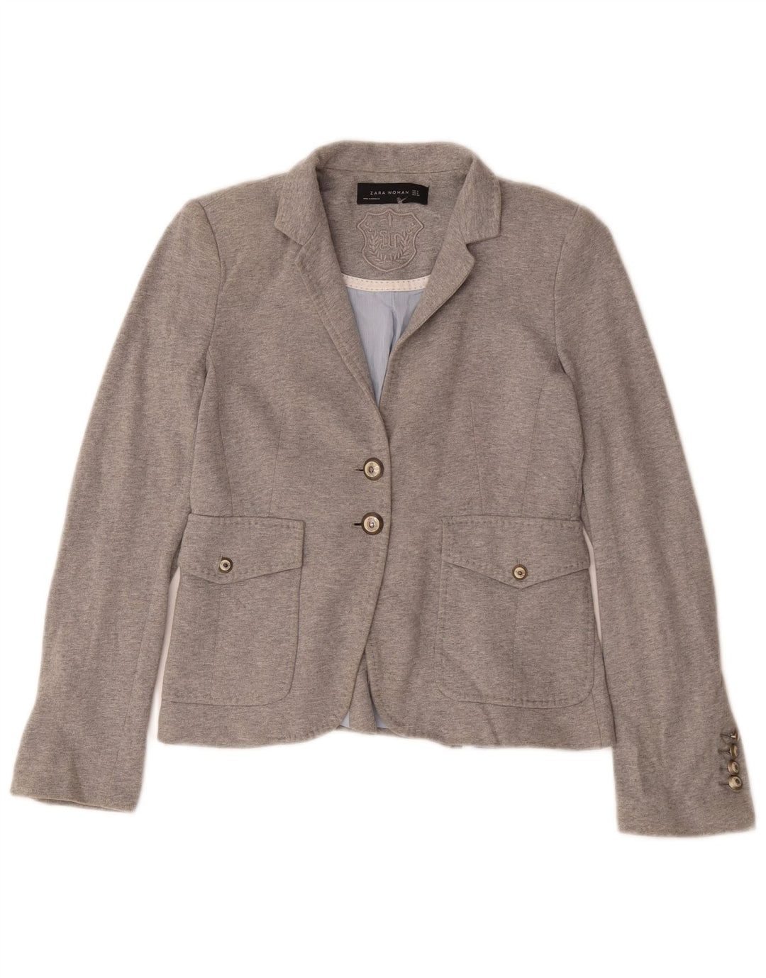 Giacca blazer a 2 bottoni da donna Zara UK 10 piccola poliestere grigio