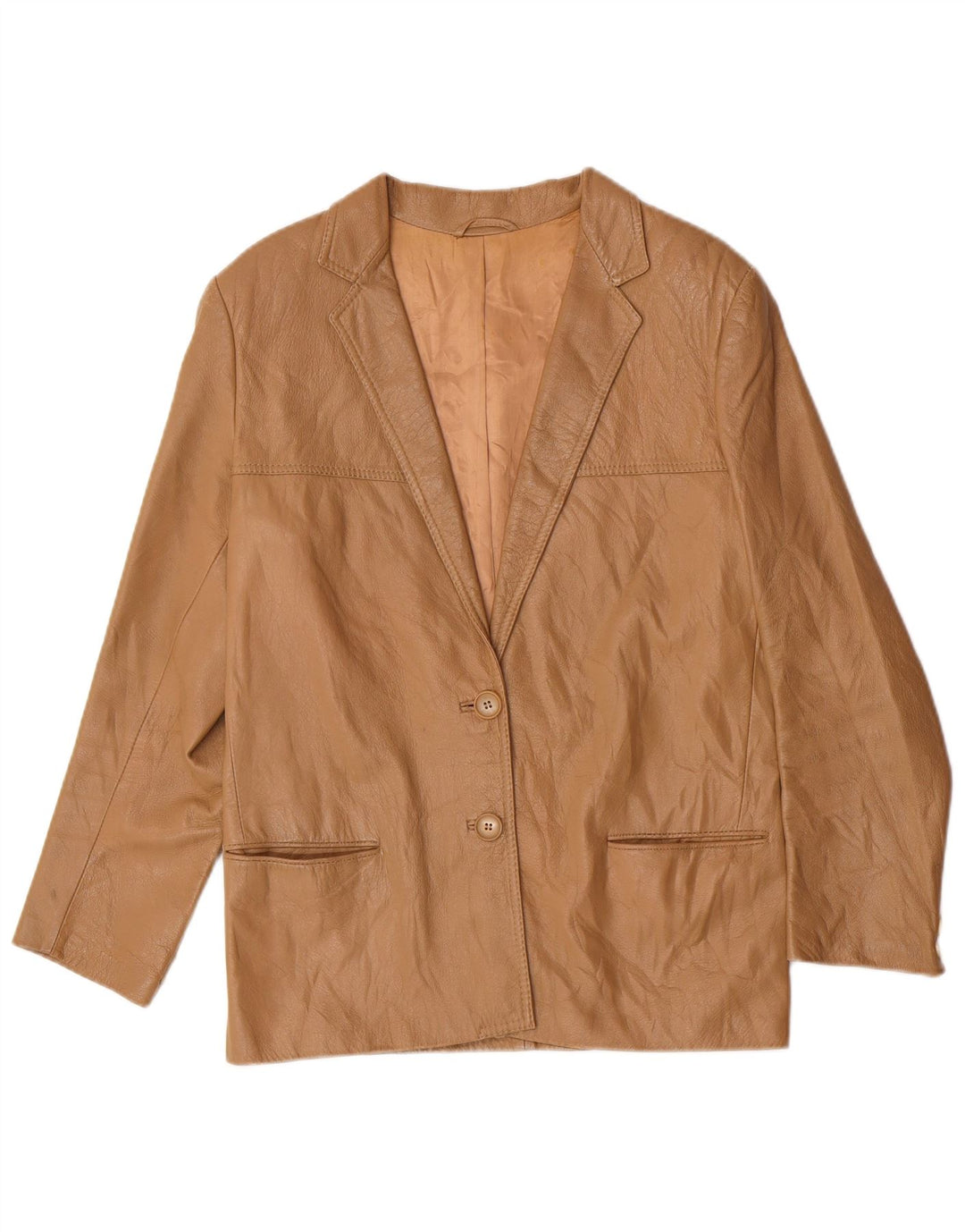 Giacca blazer vintage da donna a 2 bottoni IT 44 Classica in pelle beige media