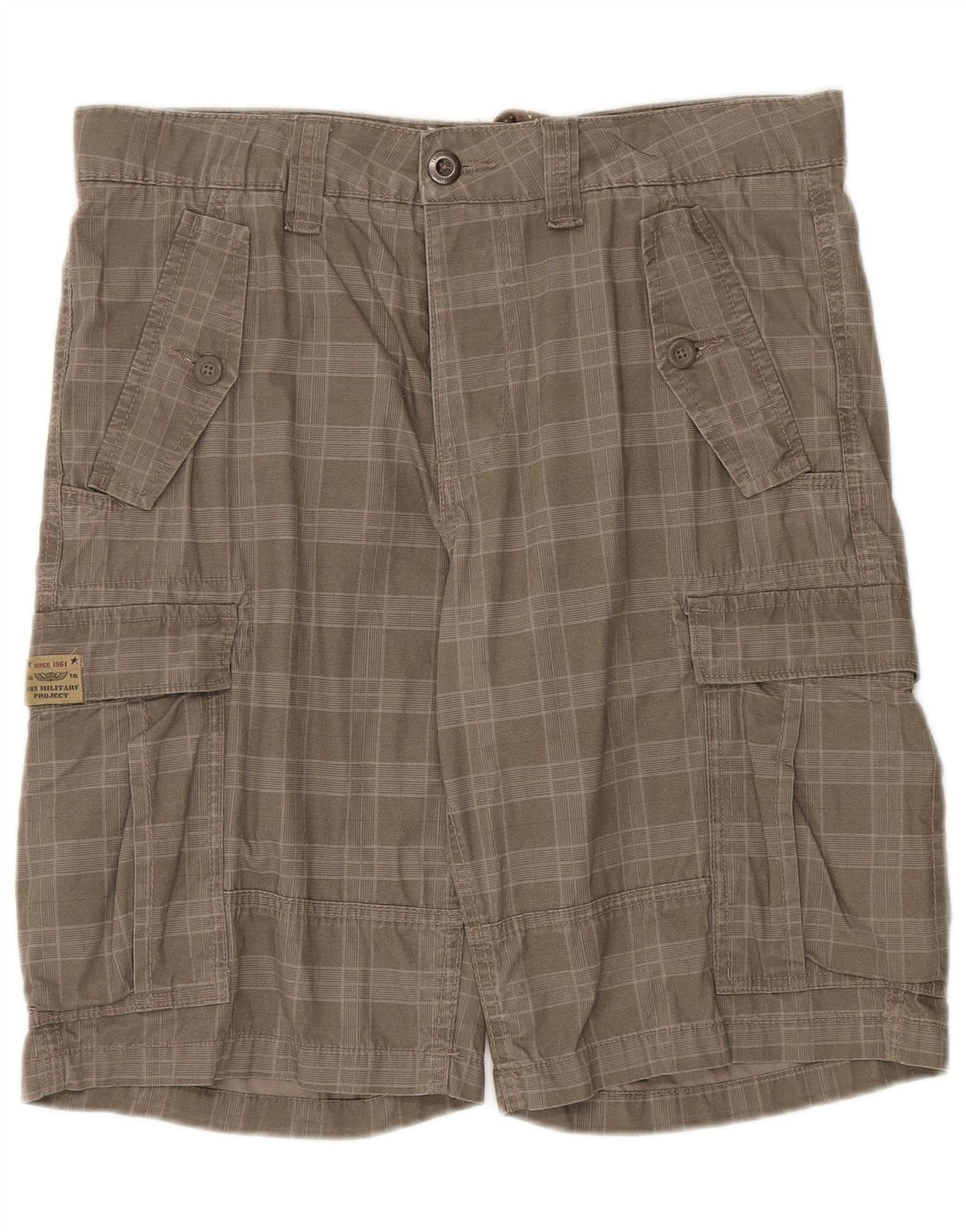 Pantaloncini cargo da uomo vintage IT 50 grandi W36 in cotone a quadri kaki