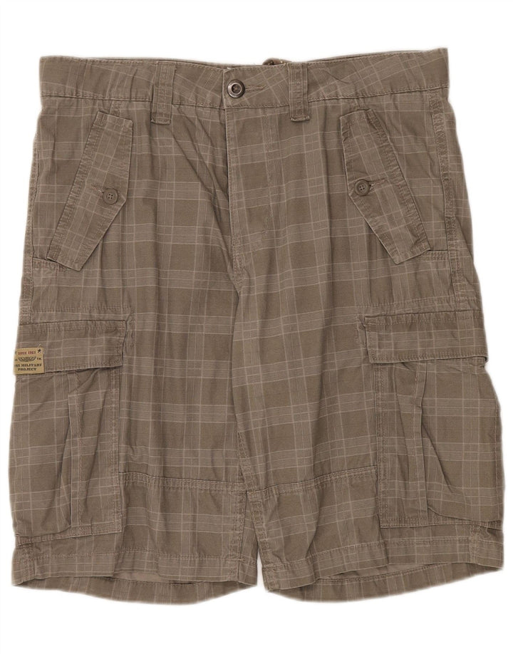 Pantaloncini cargo da uomo vintage IT 50 grandi W36 in cotone a quadri kaki