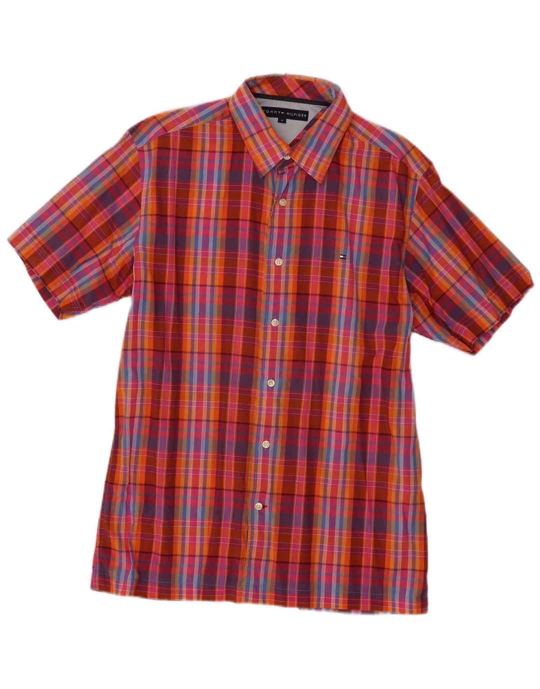 Camicia a maniche corte da uomo Tommy Hilfiger in cotone a quadri rossi medi