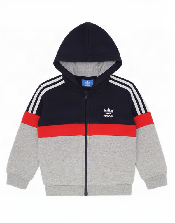Maglione con cappuccio e zip Adidas da bambino, 18-24 mesi, in cotone color block grigio