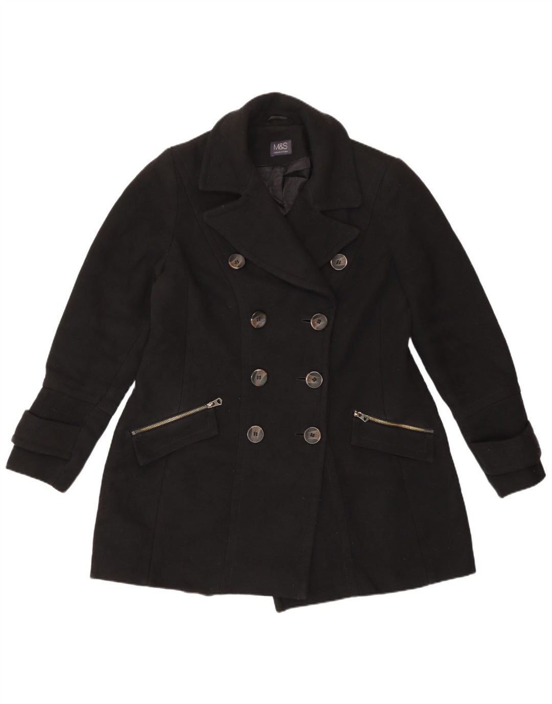 Cappotto da marinaio da donna Marks & Spencer UK 14 grande poliestere nero
