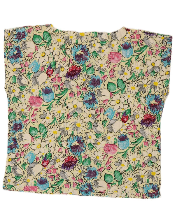 T-shirt vintage da donna Top UK 16 grande floreale multicolore