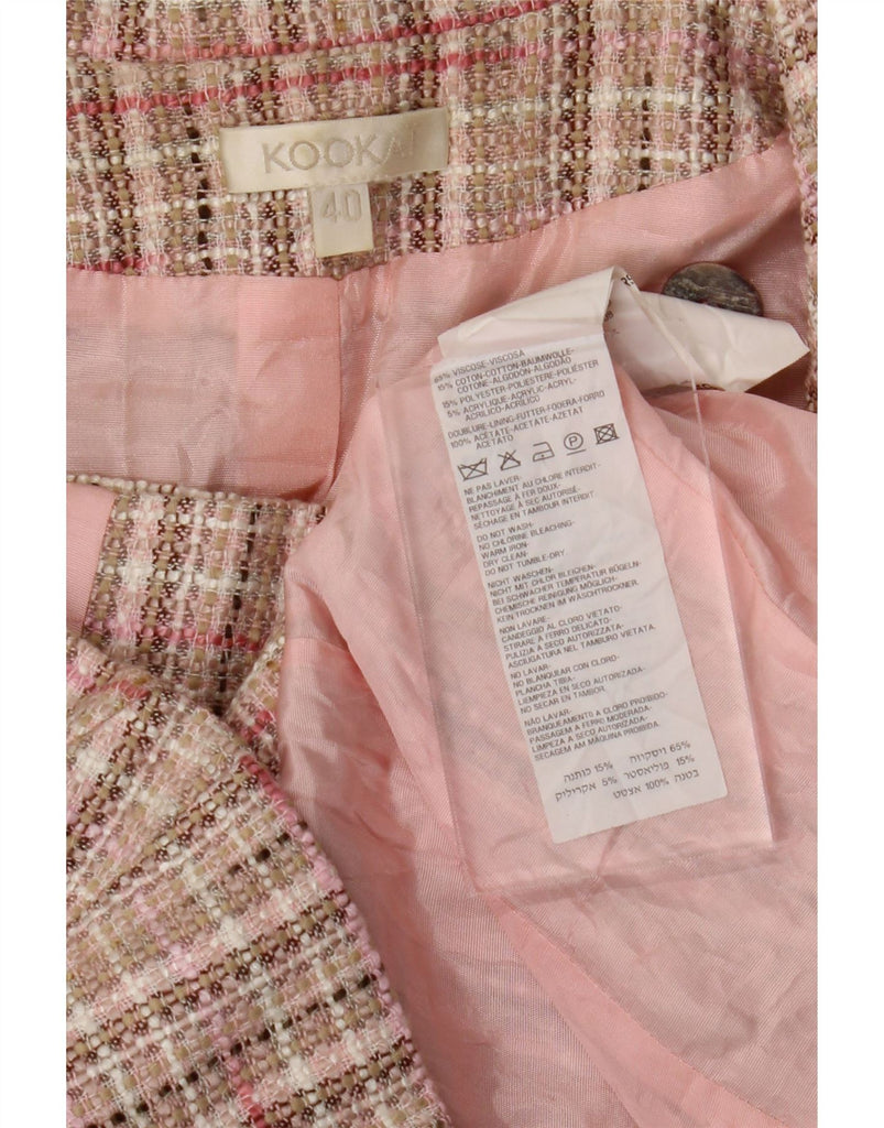 KOOKAI Womens Crop 3 Button Blazer Jacket IT 40 Small Pink Check Viscose Vintage Kookai and Second-Hand Kookai from Messina Hembry 