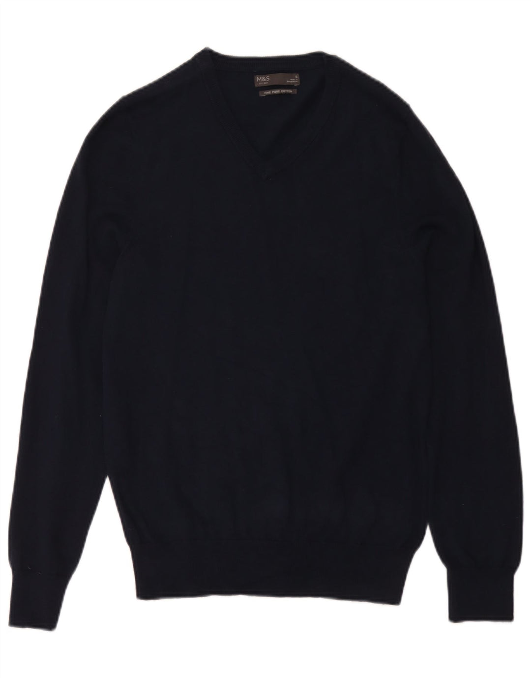 Maglione da uomo con scollo a V Marks & Spencer piccolo in cotone blu navy