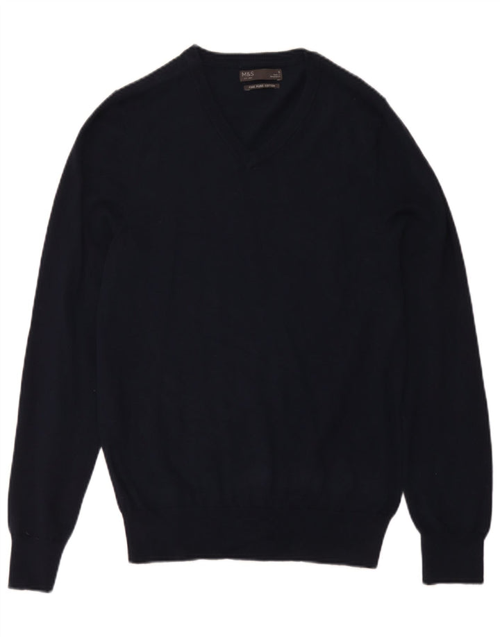 Maglione da uomo con scollo a V Marks & Spencer piccolo in cotone blu navy