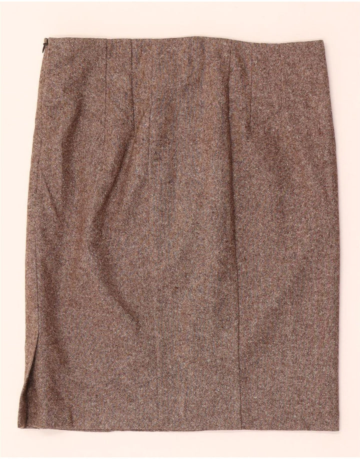 Minigonna dritta da donna Benetton IT 42 media W28 lana screziata marrone