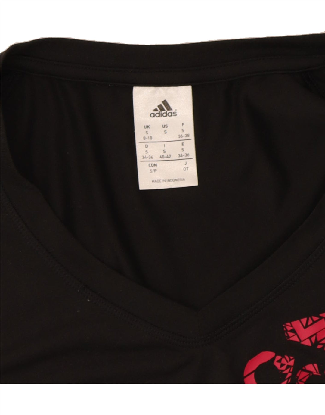 ADIDAS Womens Graphic T-Shirt Top UK 8/10 Small Black Polyester Vintage Adidas and Second-Hand Adidas from Messina Hembry 