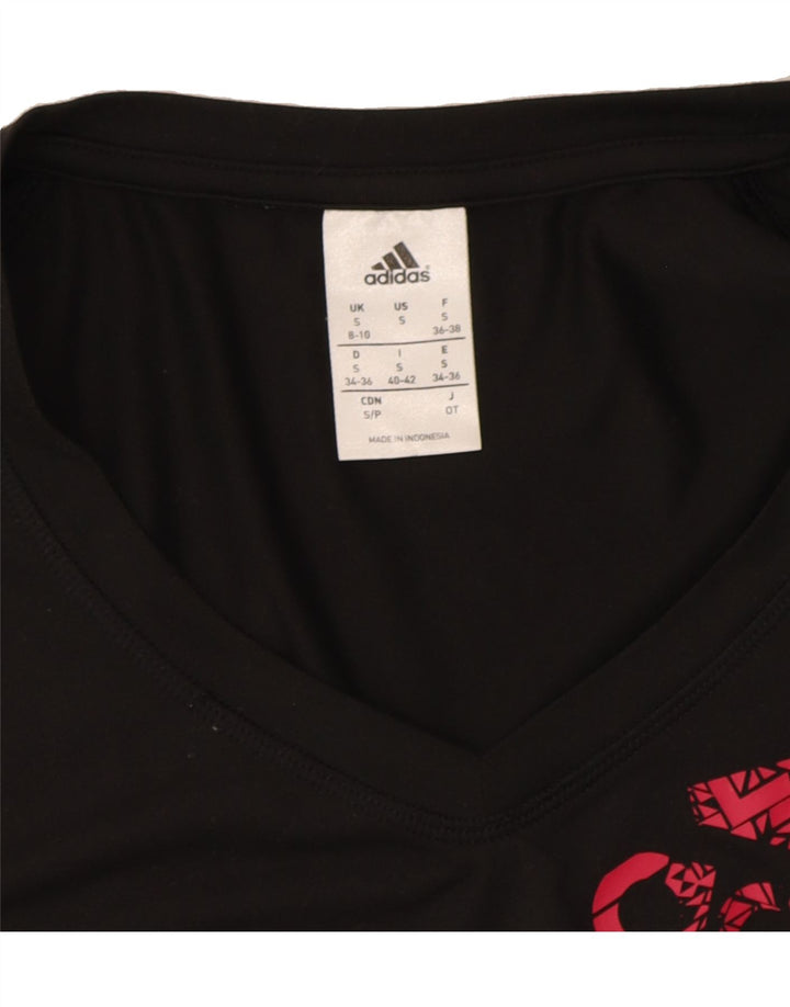 ADIDAS Womens Graphic T-Shirt Top UK 8/10 Small Black Polyester Vintage Adidas and Second-Hand Adidas from Messina Hembry 