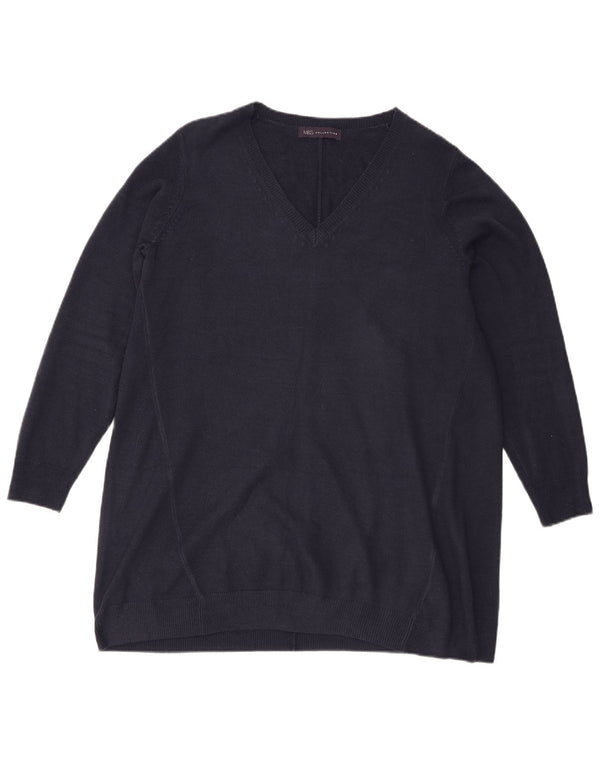 Maglione maglione con scollo a V lungo da donna Marks & Spencer UK 14 grande blu navy