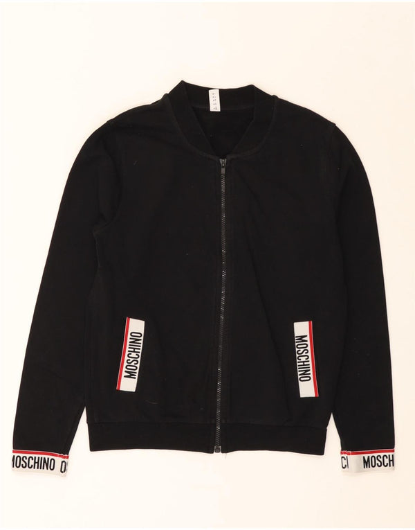 MOSCHINO Womens Graphic Tracksuit Top Jacket UK 12 Medium Black Cotton