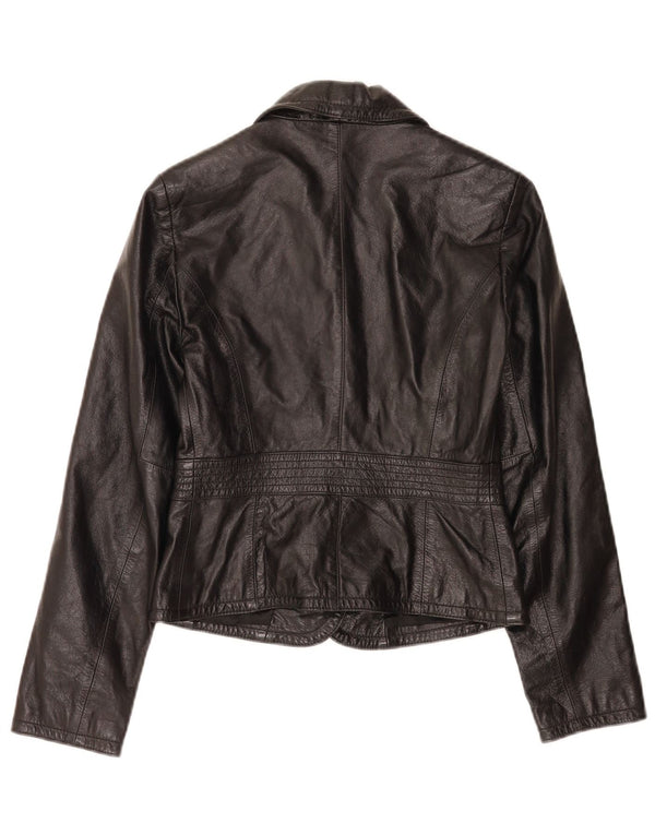 Giacca blazer in pelle a 2 bottoni corta da donna Sisley IT 40 piccola nera
