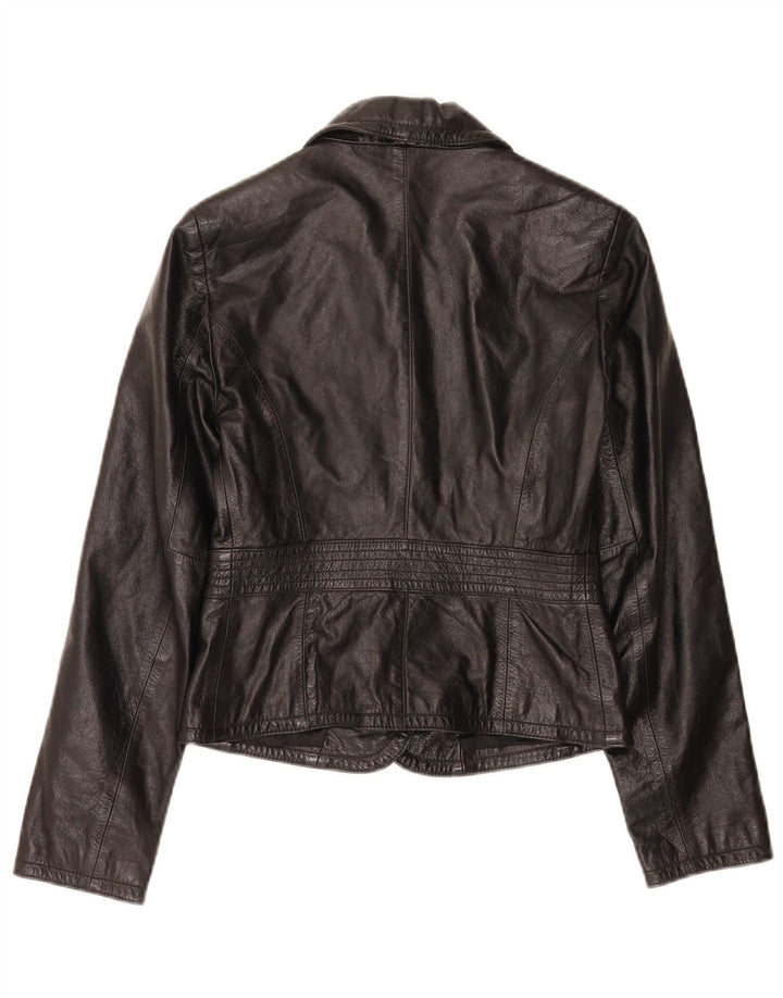 Giacca blazer in pelle a 2 bottoni corta da donna Sisley IT 40 piccola nera