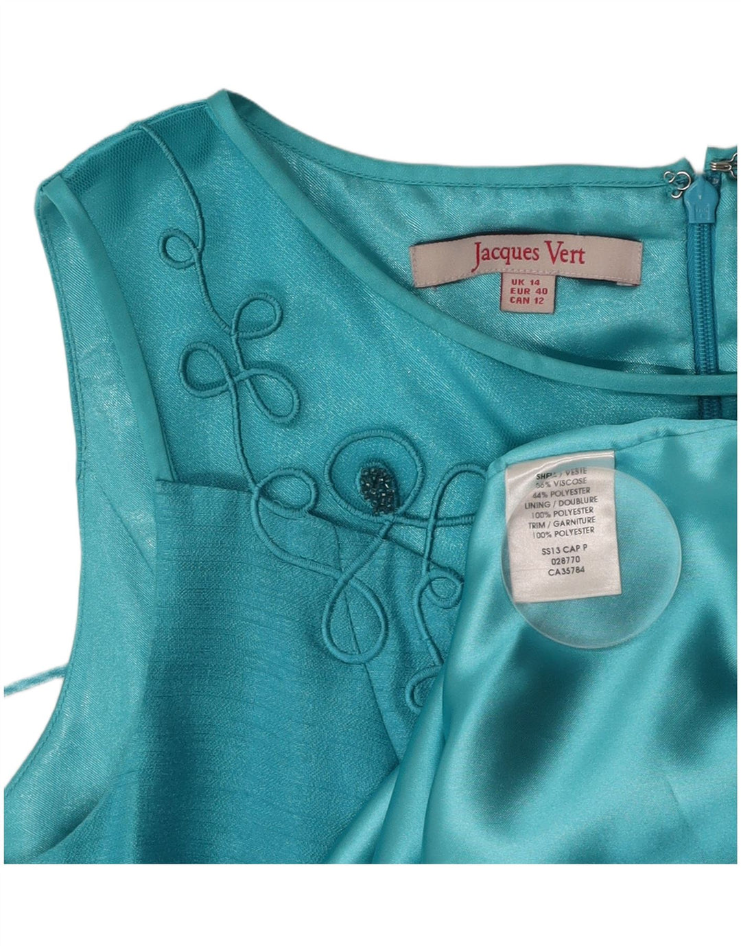 JACQUES VERT Abito tubino senza maniche da donna UK 14 Large Turchese Viscosa