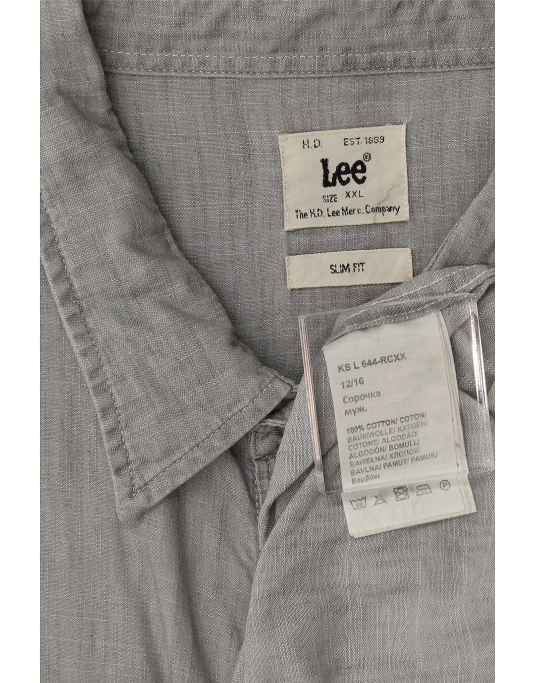 LEE Mens Slim Fit Shirt 2XL Grey Cotton Vintage Lee and Second-Hand Lee from Messina Hembry 